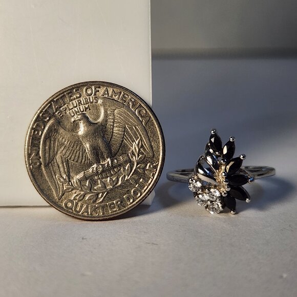 VTG Classic 925 Silver Natural Sapphire CZ Cluster Flower Ring Sz 7 & 10 - Picture 9 of 11